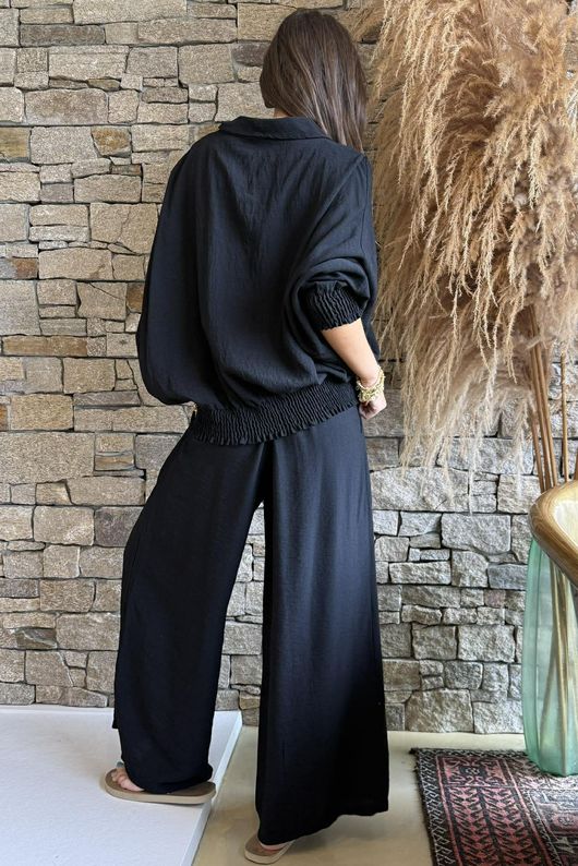Basso Button Drape Batwing Shirt Black